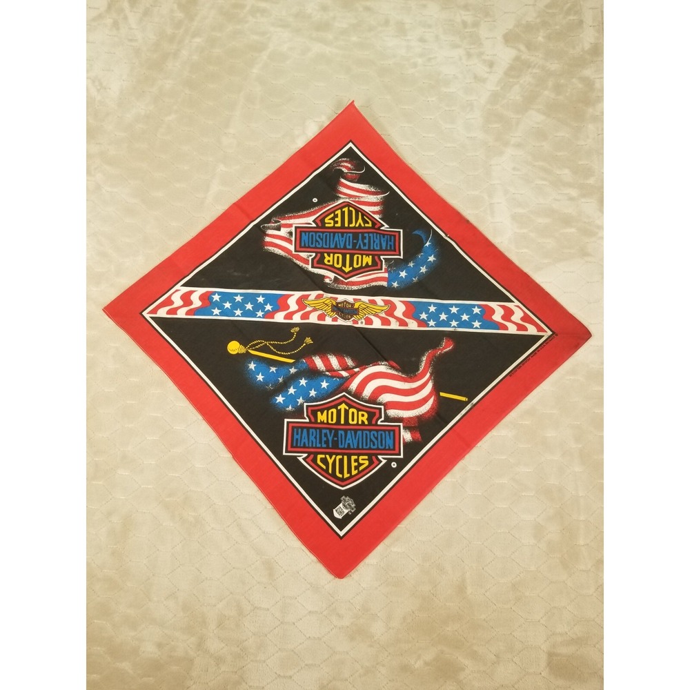 VTG‎ Harley Davidson Bandana DOUBLE BAR & SHIELD USA FLAG USA Flaws See Pics